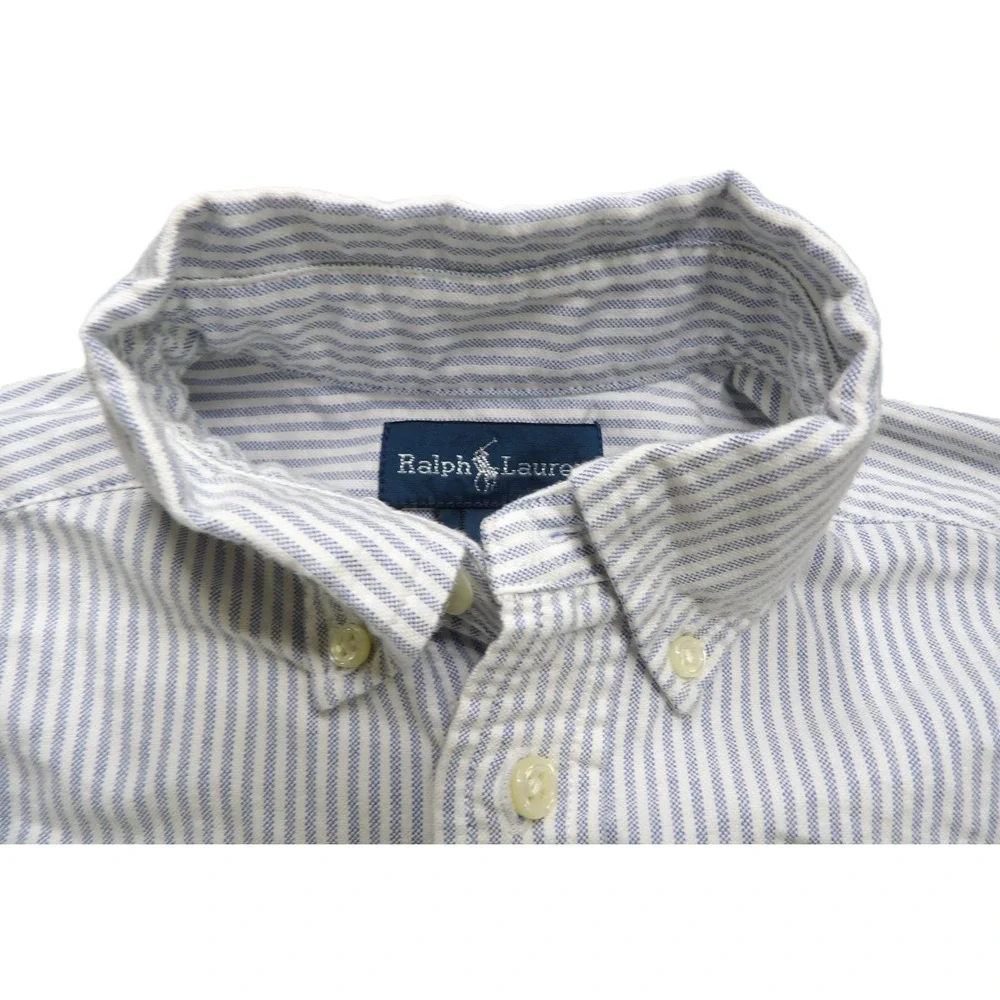 Ralph Lauren Boys Stripe Oxford Shirt Cotton Button Down 8 Light Blue White Pony